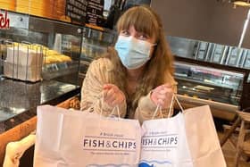 Care home coordinator Cheryl Curtis goes to local shop to buy fish and chips and comes away with five bags in total.