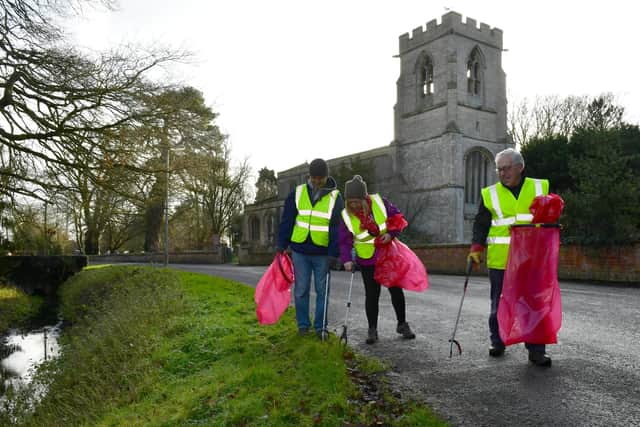 Mario Decesare, Pete Sharman and Cheryl Crighton head out for the anniversary litter-pick at Wyberton. Photo by David Dawson.
