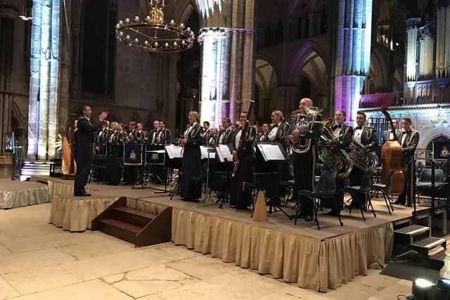 The Band of Royal Air Force College at Lincoln Cathedral.