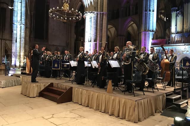 The Band of Royal Air Force College at Lincoln Cathedral.