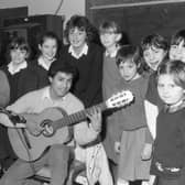 One with Swineshead schoolchildren in 1987.