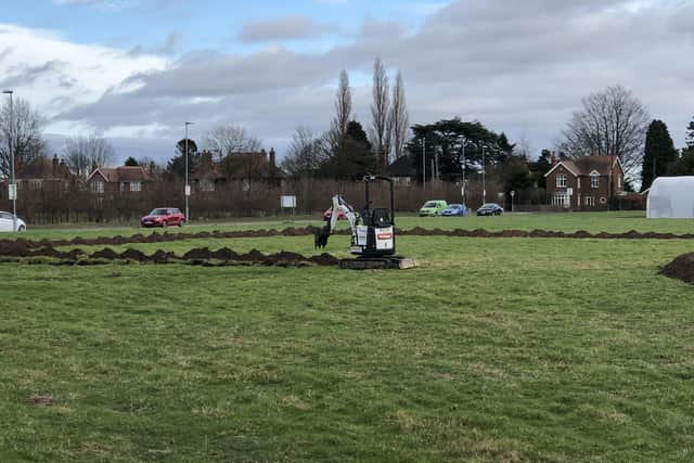 Works underway at the grass helipad site last week.