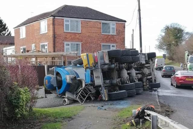 The overturned lorry on the A16 at East Keal.