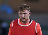 Ollie Chessum looks on during the England training session held at Pennyhill Park earlier this month in Bagshot, England. (Photo by David Rogers/Getty Images)