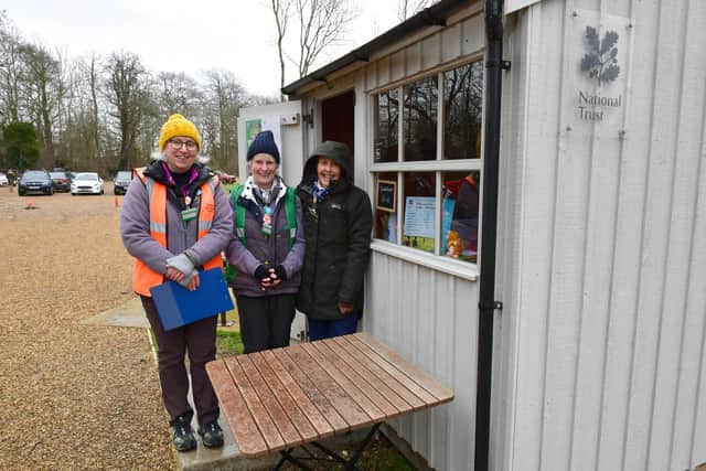 The welcoming team in the car park at Gunby Hall - Sue Cushen, Hilary de Wit and Diane Dee.