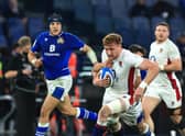 Ollie Chessum runs with the ball during the Guinness Six Nations match between Italy and England at the Stadio Olimpico. (Photo by David Rogers/Getty Images)