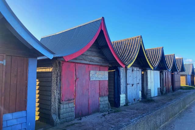 Chris spent his first night camping in his tent at Sutton on Sea, where he spotted these beach huts.