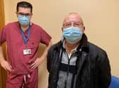 Consultant Urologist Aris Alevizopoulos (left) with Ken Watson (right) of Ancaster before the surgery. EMN-220217-150252001