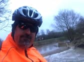Horncastle PCSO Nigel Wass said it was a wet ride in to work at the police office this morning. Photo: Nigel Wass