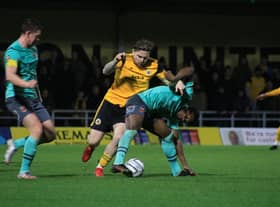 Jordan Preston battles for the ball when United drew 2-2 with Chorley in November. Photo: Oliver Atkin