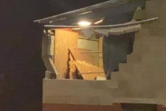Part of the roof and wall of a disused building on Lincoln Road, Holdingham, has collapsed due to the high winds.