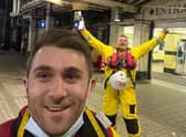 Brad Johnson and Nick Walton after visiting  205 tube stations across London in 17 hours as part of their '200' challenge.