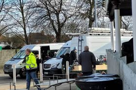 A crew filming the new series of JK Rowling's crime drama Strike were at locations around the resort today (Monday) - including the railway station. Photo: Barry Robinson.
