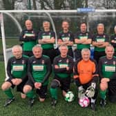 Pictured are the Lincolnshire over 60 team who recently lost 2-1 to England. Goalkeeper Sykes is seen with fellow Three Lions Roy Gladwell (back row, seventh from left), Steve Slater (back row, eighth from left), Tony Drinkell (front row, third from left) and John Daly (front row, fifth from left).