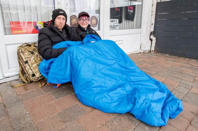 Jayne Elliott and Mark Stanney will be taking part in the Great Tommy Sleep Out, sleeping rough for the night in the doorway of Spoilt For Choice on Mablethorpe High Street. EMN-220103-095931001