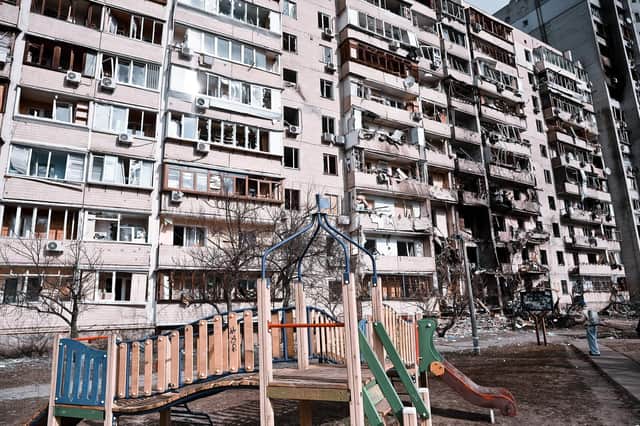 Handout photo issued by Maia Mikhaluk of damage to property in Kyiv, Ukraine, caused by an explosion during Russia's invasion of Ukraine. Issue date: Friday February 25, 2022.