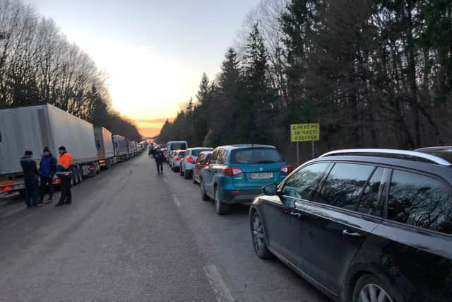 Refugees fleeing the Ukrainian city of Lviv towards the Polish boarder following Russia's invasion of Ukriane. Photo by Manny Marotta. Picture date: Friday February 25, 2022.