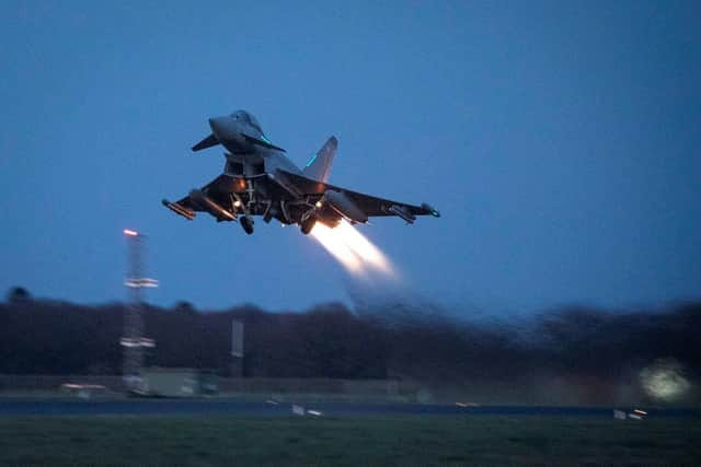 A Typhoon jet takes off from RAF Coninsgbsy. Image: UK MOD