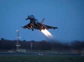 A Typhoon jet takes off from RAF Coninsgbsy. Image: UK MOD