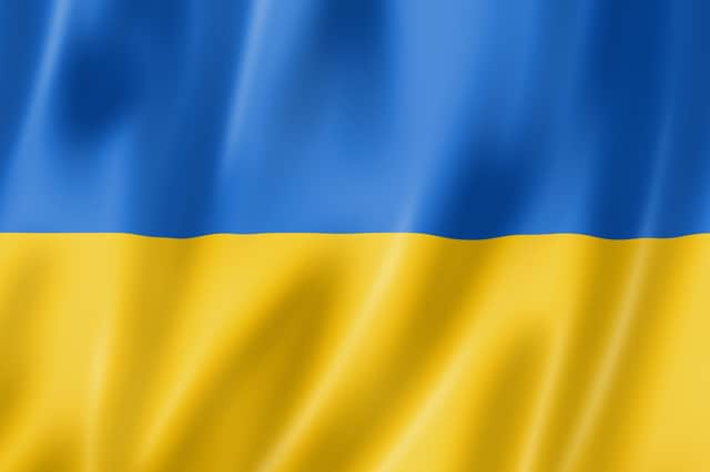 Ukraine flag, three dimensional render, satin texture SUS-220228-131843001 SUS-220228-131843001 SUS-220228-131843001