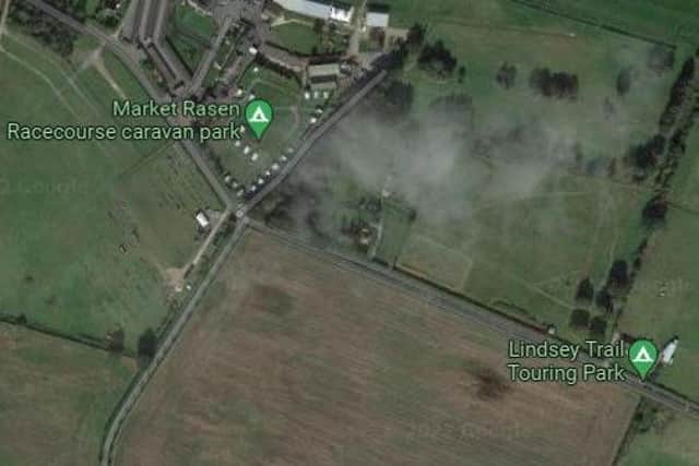 The proposed site on Legsby Road, between Market Rasen Racecourse caravan park and the Lindsey Trail Touring Park Photo: Google maps EMN-220103-102035001