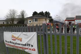 There are extension plans for the office block on Heckington Industrial Estate, pictured centre, so it can be occupied by a subsidiary of Melbourne Holdings, while the parent company wants to relocate to a new head office in Sleaford. This image was taken during the fire which destroyed the neighbouring Nut Roasting Company factory in March 2021. Photo: David Dawson