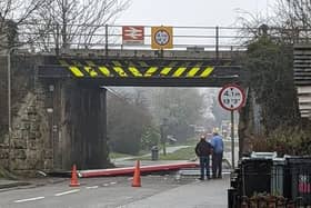 The roof of the double decker left in the road beneath Ancaster railway bridge this morning. Photo: Ancaster Parish Council.