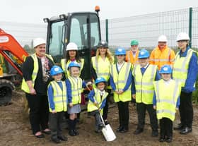 Pictured during the first dig for the new hall are, left to right, Jo Bland (headteacher), Clare Willerton (Voyage CEdO), Emma Hadley (Voyage CEO), David Munson (of Munson Construction), David Biggadike and Kate Harrison (Fishtoft Academy Base Leader).  Images supplied