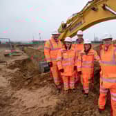 Environment Minister Rebecca Pow visits the Anglian Water Lincoln to Grantham pipeline project. From left - James Crompton, SPA director for Anglian Water;  Caroline Johnson MP for Sleaford and North Hykeham; Craig Fisher, Project Manager for SPA;  Environment Minister, Rebecca Pow; Peter Simpson, CEO of Anglian Water. Photo: ANGLIAN WATER/
Matthew Power Photography EMN-220303-153925001