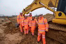 Environment Minister Rebecca Pow visits the Anglian Water Lincoln to Grantham pipeline project. From left - James Crompton, SPA director for Anglian Water;  Caroline Johnson MP for Sleaford and North Hykeham; Craig Fisher, Project Manager for SPA;  Environment Minister, Rebecca Pow; Peter Simpson, CEO of Anglian Water. Photo: ANGLIAN WATER/
Matthew Power Photography EMN-220303-153925001