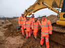 Environment Minister Rebecca Pow visits the Anglian Water Lincoln to Grantham pipeline project. From left - James Crompton, SPA director for Anglian Water;  Caroline Johnson MP for Sleaford and North Hykeham; Craig Fisher, Project Manager for SPA;  Environment Minister, Rebecca Pow; Peter Simpson, CEO of Anglian Water. Photo: ANGLIAN WATER/
Matthew Power Photography EMN-220303-153925001