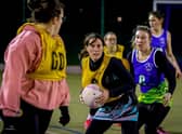 Netball action. Photo: David Dales