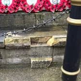 It is thought the steps of the war memorial plinth may have been damaged by the towbar of a reversing vehicle. Photo: Anthony Brand