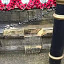 It is thought the steps of the war memorial plinth may have been damaged by the towbar of a reversing vehicle. Photo: Anthony Brand