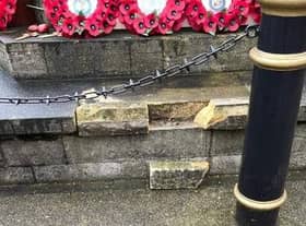 It is thought the steps of the war memorial plinth may have been damaged by the towbar of a reversing vehicle. Photo: Anthony Brand
