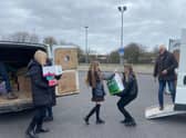 Donations to help families fleeing the Ukraine are loaded.