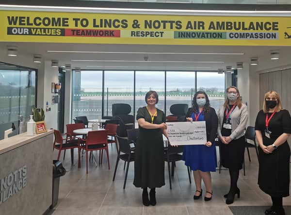 Representatives from Chattertons visited the LNAA headquarters at Waddington to deliver their cheque for £9,500. From left - Tanya Taylor - Corporate Partnerships Manager at LNAA, Kate Twigg - Partner, Private Client at Chattertons Sleaford, Sarah Twigg - Private Client Executive at Chattertons Horncastle, Gemma Smyth - Finance Manager at Chattertons Lincoln.