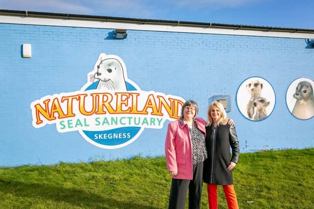 Claire Bicknell and Sally Hurst “sealing the deal” at Skegness Seal Sanctuary. (Image courtesy of Argeg Media (Mark Mason Photography)