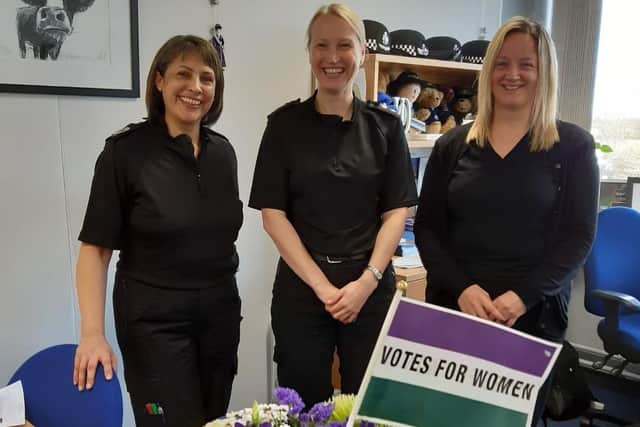 Celebrating International Women's Day. From left - Lincolnshire Police's Assistant Chief Constable Kerrin Wilson, Detective Chief Superintendent Nikki Mayo and Chief Superintendent Di Coulson. EMN-220803-125922001