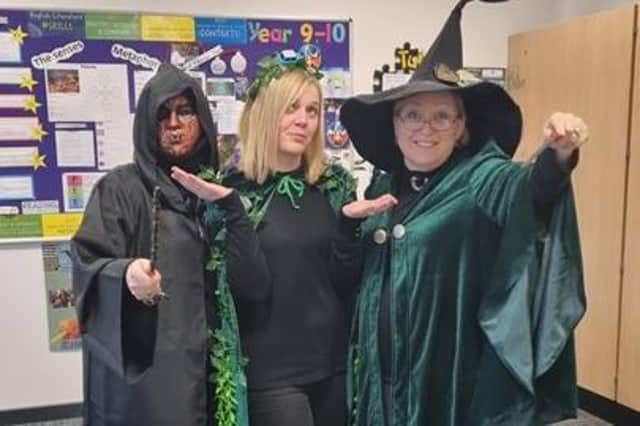 Under the spell of World Book Day - Miss Langdale (Art Teacher and Head of Sixth Form), Miss Thompson (Assistant Principal for Arts & Culture) and Mrs Cash (English Teacher).