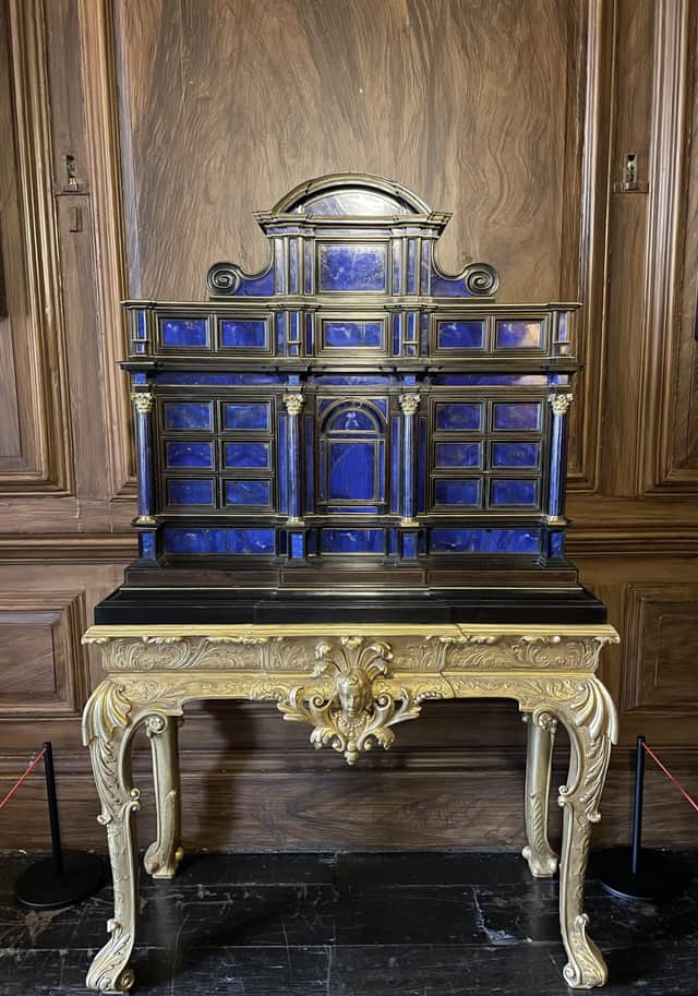 The lapis lazuli cabinet on display at Belton House. EMN-221103-181313001
