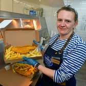 Celebrating being in the UK Top 50 fish and chip shops -  Leanne Older, supervisor at Marina fish and chip shop in Chapel St Leonards.