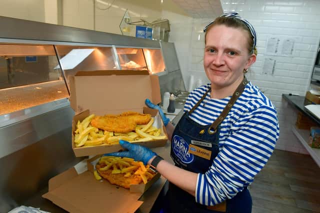 Celebrating being in the UK Top 50 fish and chip shops - Leanne Older, supervisor at Marina fish and chip shop in Chapel St Leonards.
