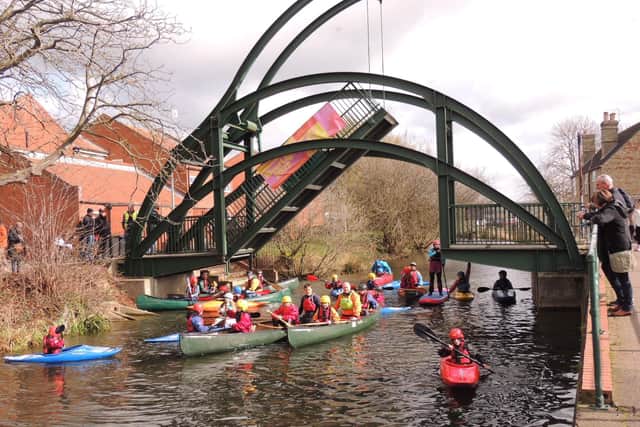 You raise me up.. The New Street lifting bridge in action heralding the start of the RiverLight Festvial week of river themed arts and activities. EMN-220314-163024001