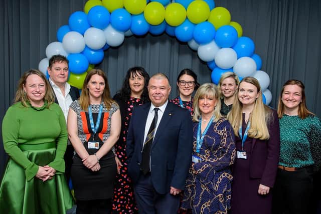 Boston Borough Council staff pictured at the celebration ceremony with Sir Jonathan Van Tam (centre), are, from left: Michelle Sacks, Clive Gibbon, Emma Staff, Luisa Stanney, Nichola Holderness, Karen Stengel,  Emily Spicer, Lydia Rusling, and Michelle Howard.