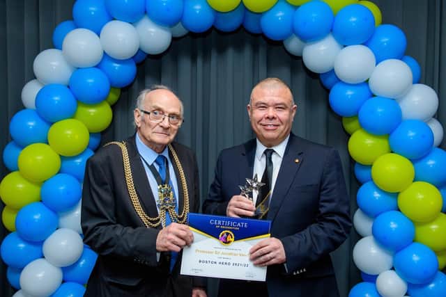 Boston’s Mayor, Coun Frank Pickett, presents Sir Jonathan Van Tam with a certificate of recognition at the Heroes celebration event.