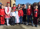 Pupils at Hogsthorpe Primary School celebrating Red Nose Day.