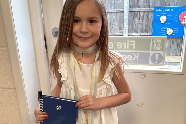 This little girl at the Richmond School in Skegness dressed  as her local superhero- her teacher Suzanne Rutherford.