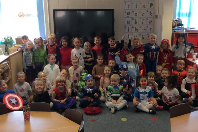 Dressed as their superheroes are Foundation Stage One Class pupils at the Richmond School, Skegness.