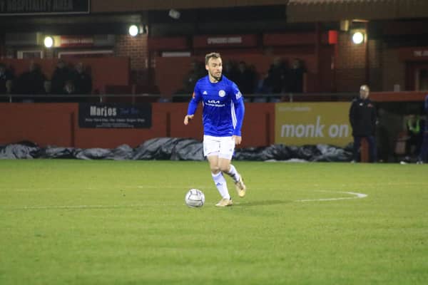 Shane Byrne in action during Boston United's draw at Alfreton Town in midweek. Photo: Oliver Atkin